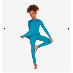 NEW Set of TWO (tops and bottoms) Kid’s Thermajane
Thermals - black and teal